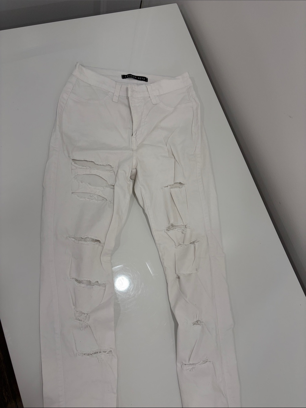 Fashion Nova White Distressed Skinny Jeans